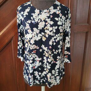 J.Jill Womens Floral Print 3/4 Sleeve Top Navy Small Rayon/Spandex